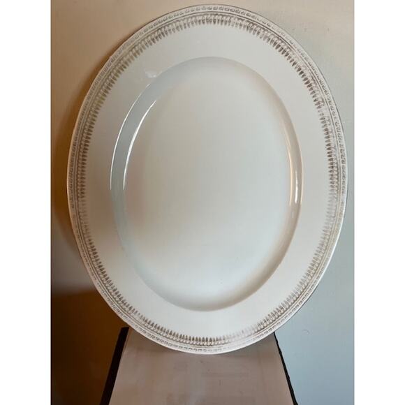 Antique T&V Limoges Platter 18" White Gold Greek Key Porcelain Serving Dish - Picture 1 of 4